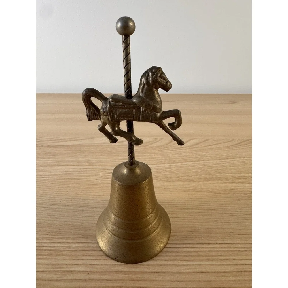 Vintage Brass Carousel Horse Desk Bell Made in Taiwan Decorative Collectible